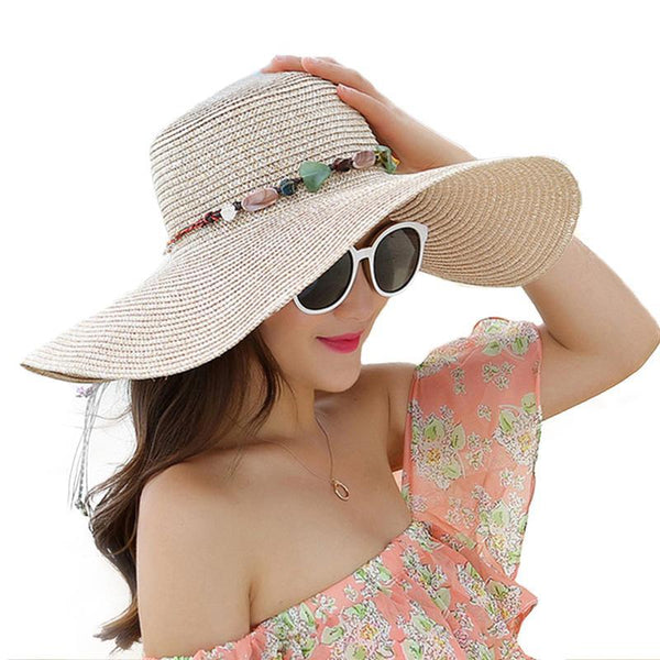 Handmade Straw Hat with Colorful Stones - Summer Fashionista